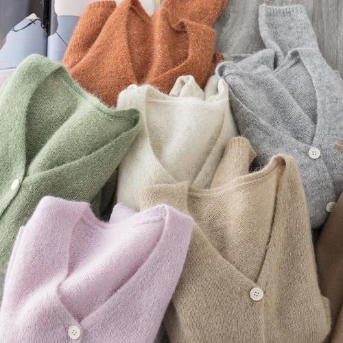 美炸 溫柔氣質羊駝羊毛夾細閃金豆紗寬松慵懶針織衫V領長袖開衫女