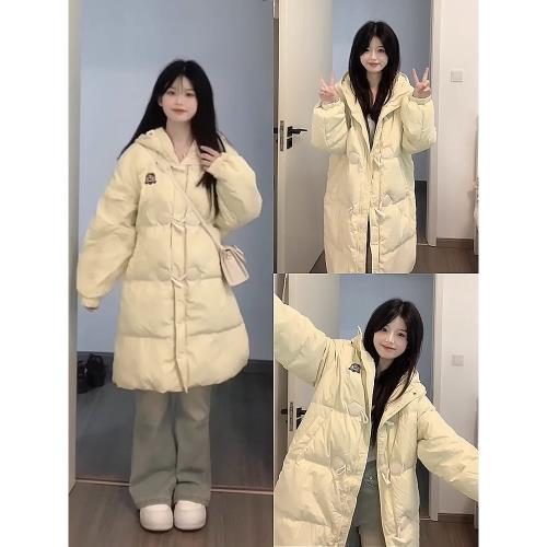 奶黃牛角扣羽絨棉服女2024年新款冬季韓系棉衣棉襖加厚外套小個子