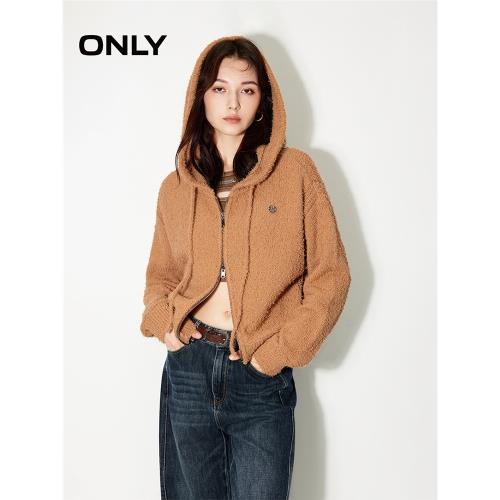 【ONLY奧萊】秋冬可愛少女含羊毛連帽長袖針織衫女