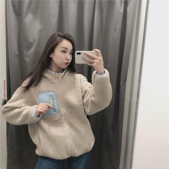 日單試衣間秋冬仿羊羔絨搖粒絨拉鏈連帽口袋外套女Y421586 421587