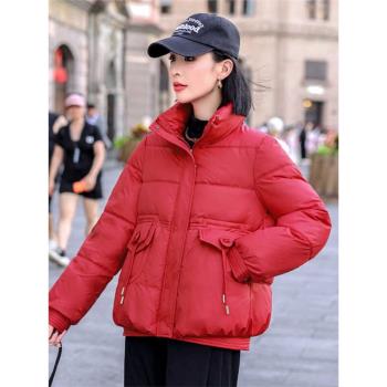 新款棉服女安可拉紅短款寬松冬季小個子棉衣立領大碼棉襖洋氣外套