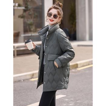 羽絨棉服女2025年新款冬季小個子高階感超好看中長款菱格棉衣外套