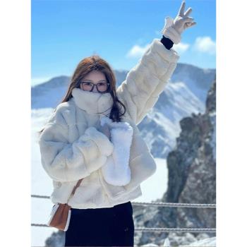 GROVE FOREVER 新款冬季法式立領羊羔毛外套高階感加厚短款上衣女