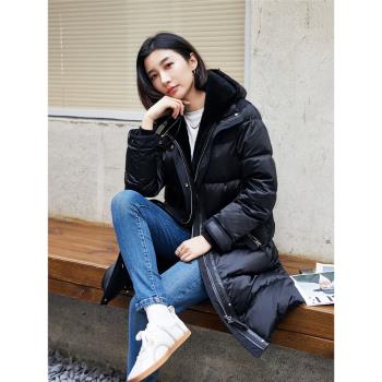皮毛一體毛毛外套女連帽高階皮草真皮鵝絨羽絨服修身長款冬季新款