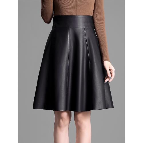 海寧真皮皮裙2025春季新款女高腰半身裙綿羊皮a字裙收腰顯瘦傘裙