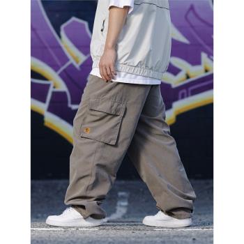 街頭集市長褲美式復古桃皮絨運動褲寬松直筒多口袋hiphop街舞滑板