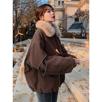 GROVE FOREVER 新款冬季法式加絨加厚派克棉服輕奢寬松工裝外套女
