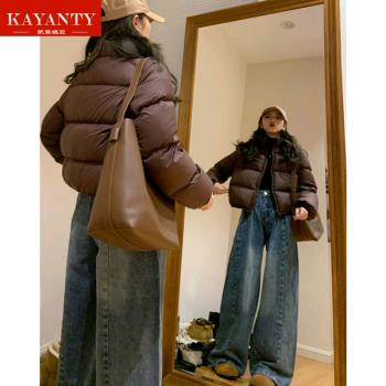 KAYANTY咖色肯豆羽絨服女冬季加厚90白鴨絨小個子韓版短款麵包服