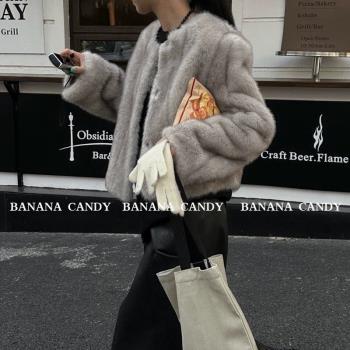 BananaCandy歐貨短款皮毛一體外套女202年3冬季新款仿皮草 M88356