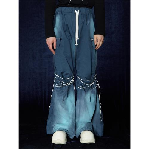 DND4DES 原創可調節抽繩藍色噴繪微喇闊腿工裝褲