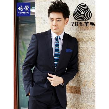 男士高檔羊毛西服套裝2024秋冬新款商務職業正裝新郎西裝結婚禮服