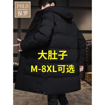 保羅黑色中長款羽絨棉服男冬季超厚加大碼胖子棉大衣北方零下外套