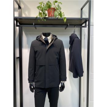 2024新品鵝絨服男士羽絨服全脫內膽保暖外套帽子可脫LENZON領佐