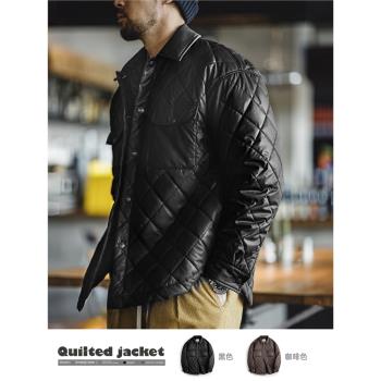 馬登工裝美式復古絎縫菱形格夾克棉服寬松翻領保暖棉衣外套男秋冬