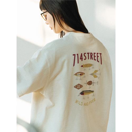 714street夏季短袖t恤男日系復古寬松字母印花休閑上衣情侶裝體恤