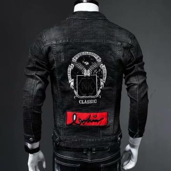 歐洲站高階刺繡牛仔外套男潮牌韓版修身帥氣百搭休閑夾克潮流上衣