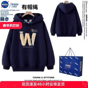 NASA聯名2024新款春秋冬季加絨加厚寬松復古美式潮牌情侶重磅上衣