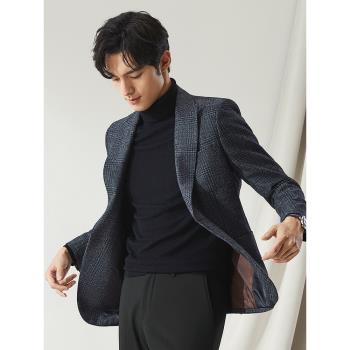 【高階系列】柒牌男裝西服男2025秋冬新款商務格紋羊毛單西裝外套