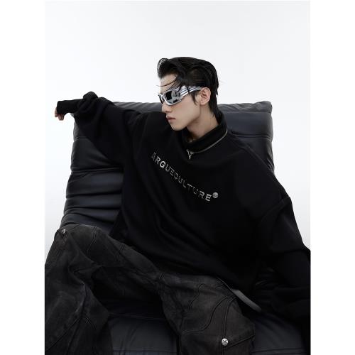 CulturE24s小眾金屬拉鏈設計感立領墊肩衛衣金屬logo長袖加絨上衣