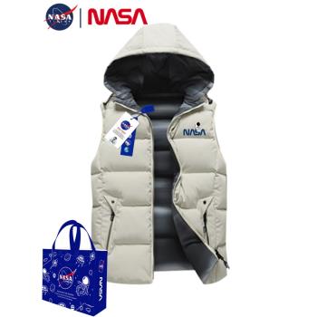 NASA旗艦店雙面穿馬甲男秋冬潮牌ins可脫卸帽羽絨棉背心休閑外套