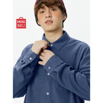 MINISO/名創優品襯衣男2024春秋款美式休閑青少年法蘭絨長袖襯衫A