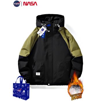 NASA冬季新款羽絨服男女白鴨絨戶外沖鋒衣胖子加肥加大大碼外套潮
