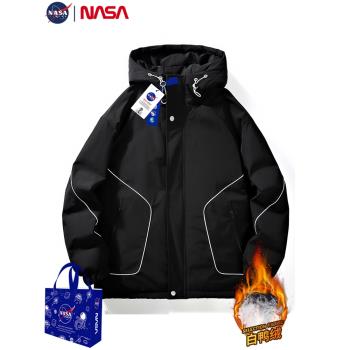 NASA聯名冬季新款羽絨服男寬松大碼加厚保暖戶外白鴨絨工裝外套潮