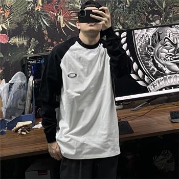 bboy寬松嘻哈hiphop復古old school插肩袖簡約拼接重磅加厚長袖