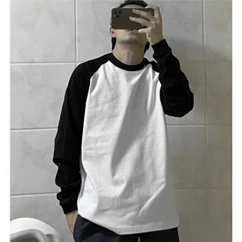 bboy嘻哈插肩袖拼色街頭old school重磅hiphop純色加厚小領口長袖
