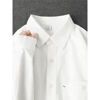 高品質！重磅純棉白色口袋刺繡襯衫鬆弛感翻領襯衣慵懶風簡約外套