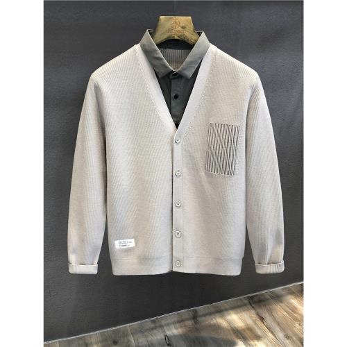 整套高端痞帥輕熟假兩件襯衫領針織衫秋冬季毛衣男裝通勤上衣開衫