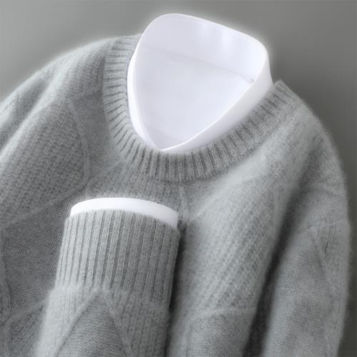 高端圓領羊絨衫男純色山羊絨冬季新款灰色時尚寬松打底中青年毛衣