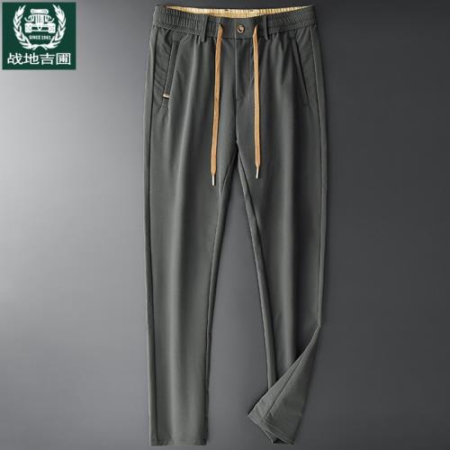 夏季新款男士休閑長褲抽繩彈力寬松直筒春秋純色百搭休閑運動褲男