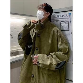 vintage燈芯絨外套男士春秋季高街痞帥美式軍綠色工裝立領夾克