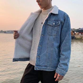 淺色加厚羊羔絨修身衣服牛仔外套