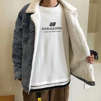 羊羔絨秋冬款淺色帥氣牛仔外套
