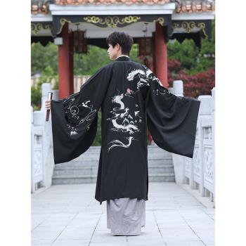 古風黑色龍紋男款加大碼武俠漢服