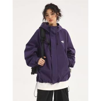美式復古工裝春秋季連帽防水沖鋒衣外套男女潮牌登山爬山情侶夾克