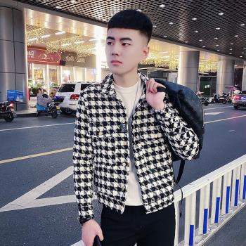 網紅格子修身精神小夥上衣服外套