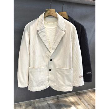 專櫃高階感輕熟復古燈芯絨休閑西服男士西裝外套春秋季痞帥小西裝
