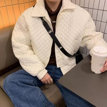 菱格飛行員夾克棉服男冬季加厚oversize短款情侶美式復古棉衣外套