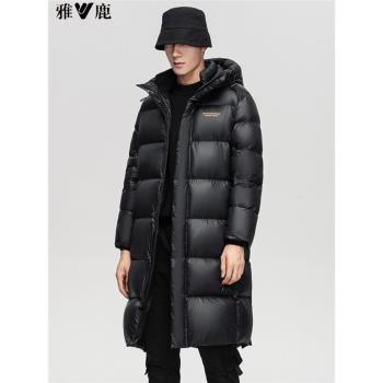 雅鹿極寒超厚黑金鵝絨服男女同款冬季七格羽絨服東北長款情侶外套