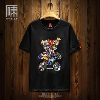 碎花短袖日系潮男BF風情侶裝刺繡