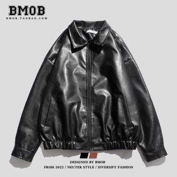 BMOB機車皮衣外套男士潮牌秋冬季oversize美式痞帥高階感pu皮夾克