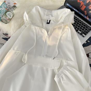 連帽工裝半拉鏈防曬服外套男女春秋薄款ins潮寬松帶帽防水沖鋒衣