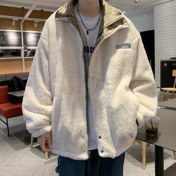 冬季雙面穿羊羔絨翻領褂子棉服