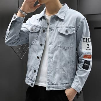 水洗牛仔外套男春秋季潮牌2022新款帥氣上衣男士高階休閑工裝夾克