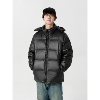 潮牌黑色冬季加厚連帽衫羽絨服