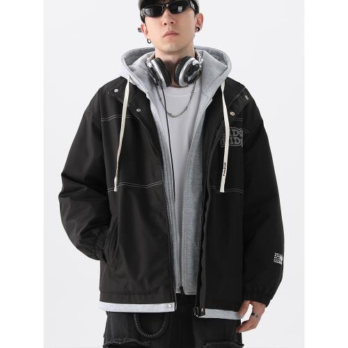 FIDO DIDO七喜 美式小眾潮牌休閑寬松情侶假兩件夾克外套男女秋冬