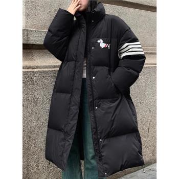 TB HOMTOP冬季小狗小眾潮牌加厚立領長款連帽情侶羽絨服外套男女
